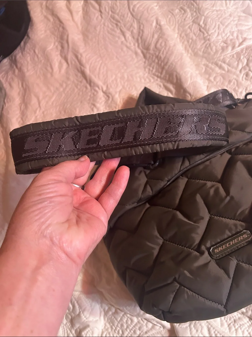 Skechers Quilted Hunter Green Crossbody Puffer Bag